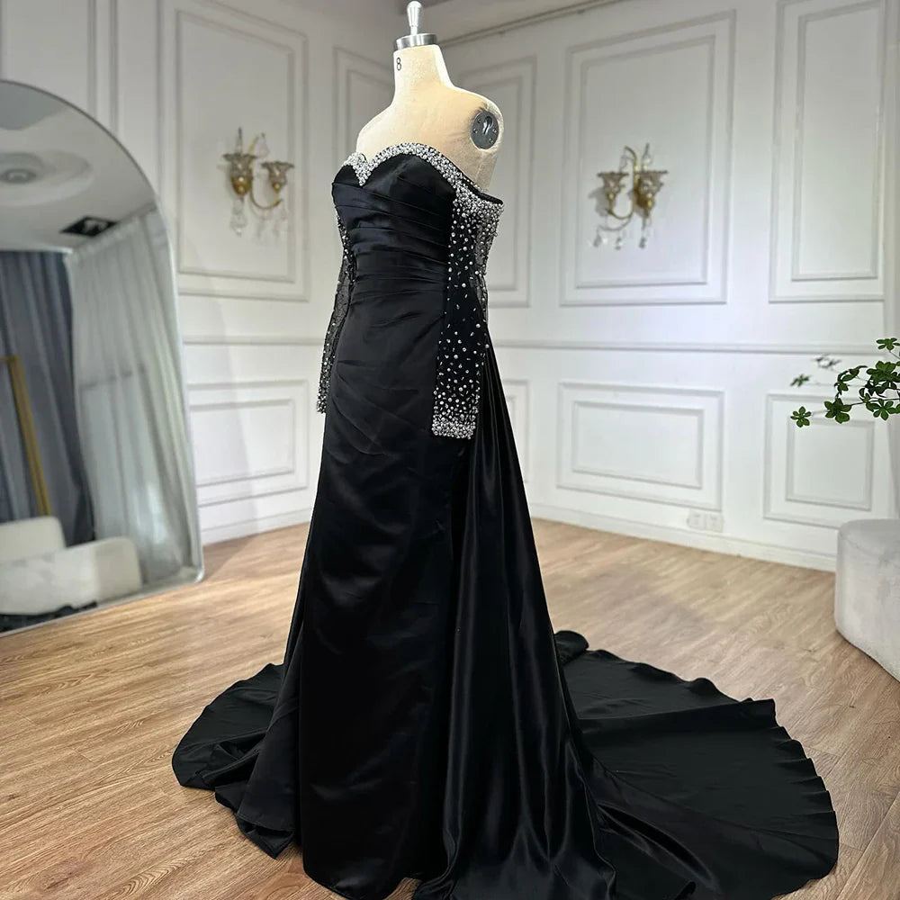 Elegant Yellow Mermaid Beaded Evening Gown with Detachable Sleeves LA72777