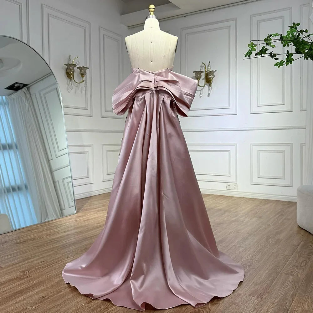 Pink Satin Strapless Mermaid Evening Gown with Big Bow LA72414B
