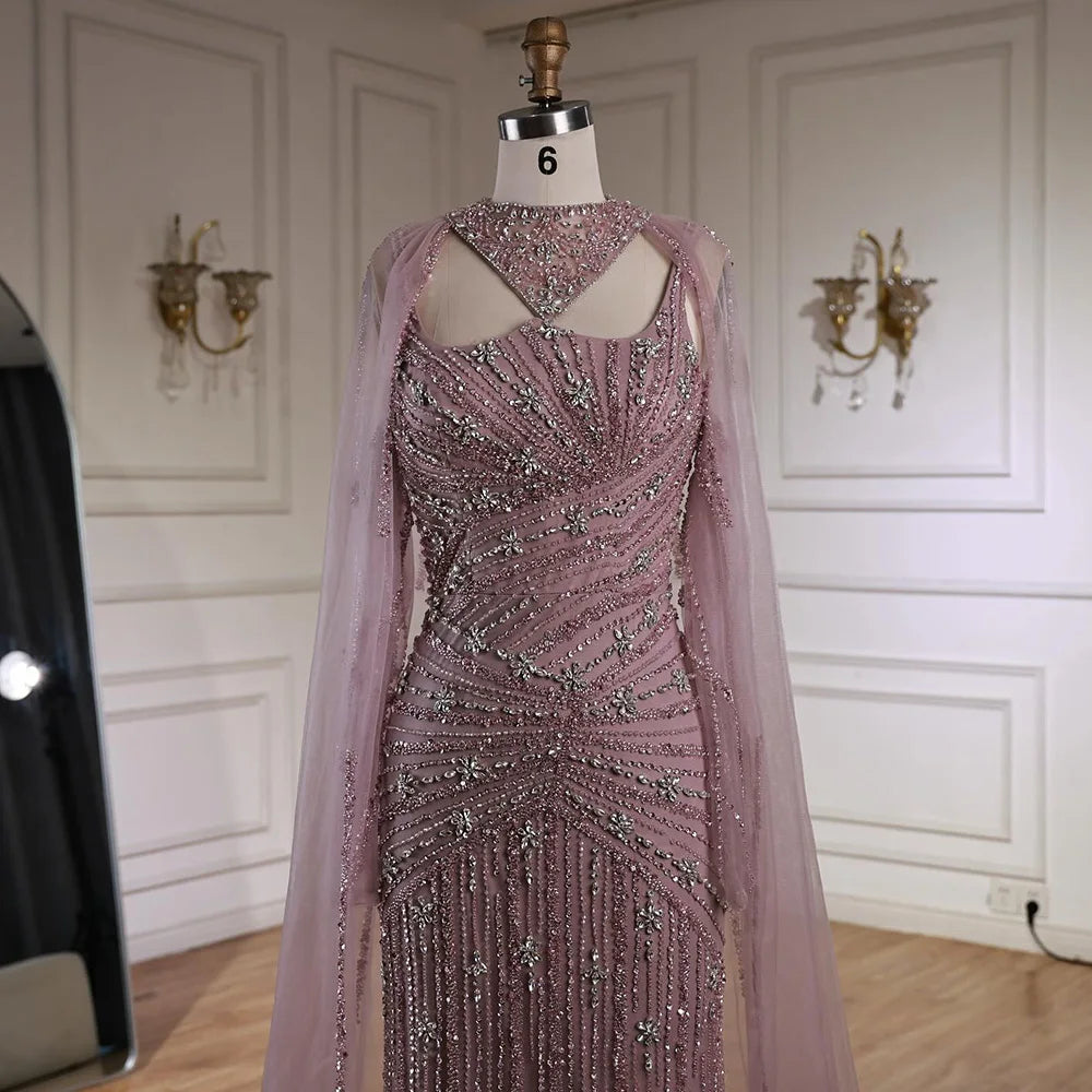 Luxury Caramel Mermaid Evening Dress with Cape Sleeves LA73052