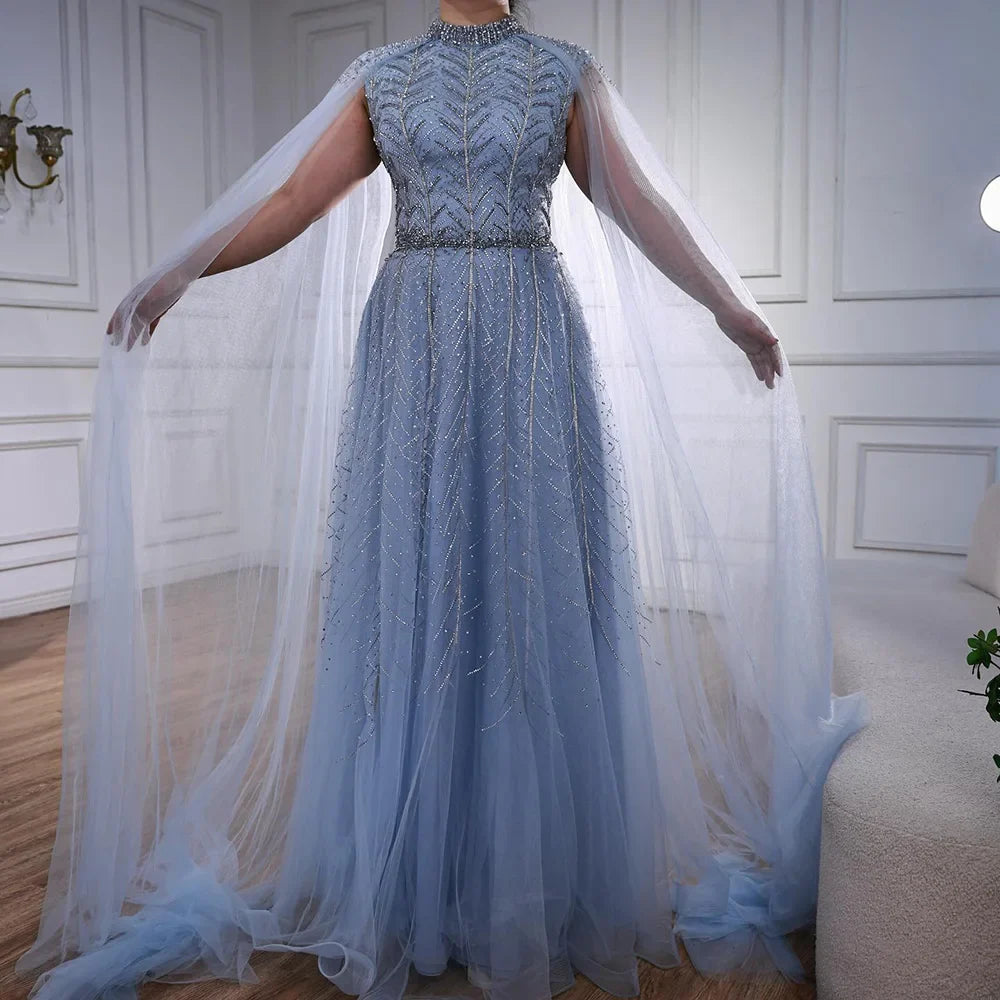 Luxury Elegant Pink Beaded Evening Dress with Cape LA73033