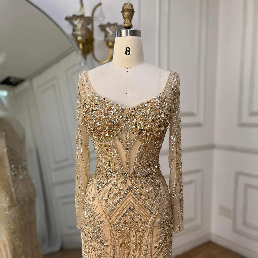 Luxury Dubai Beaded Evening Dress With Long Sleeve LA72518