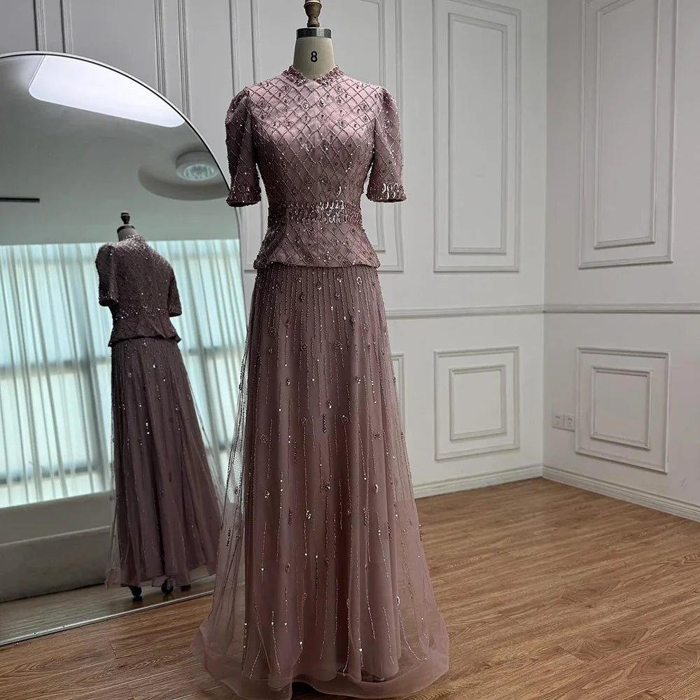 Luxury Designer Arabic Pink Evening Dress LA72955