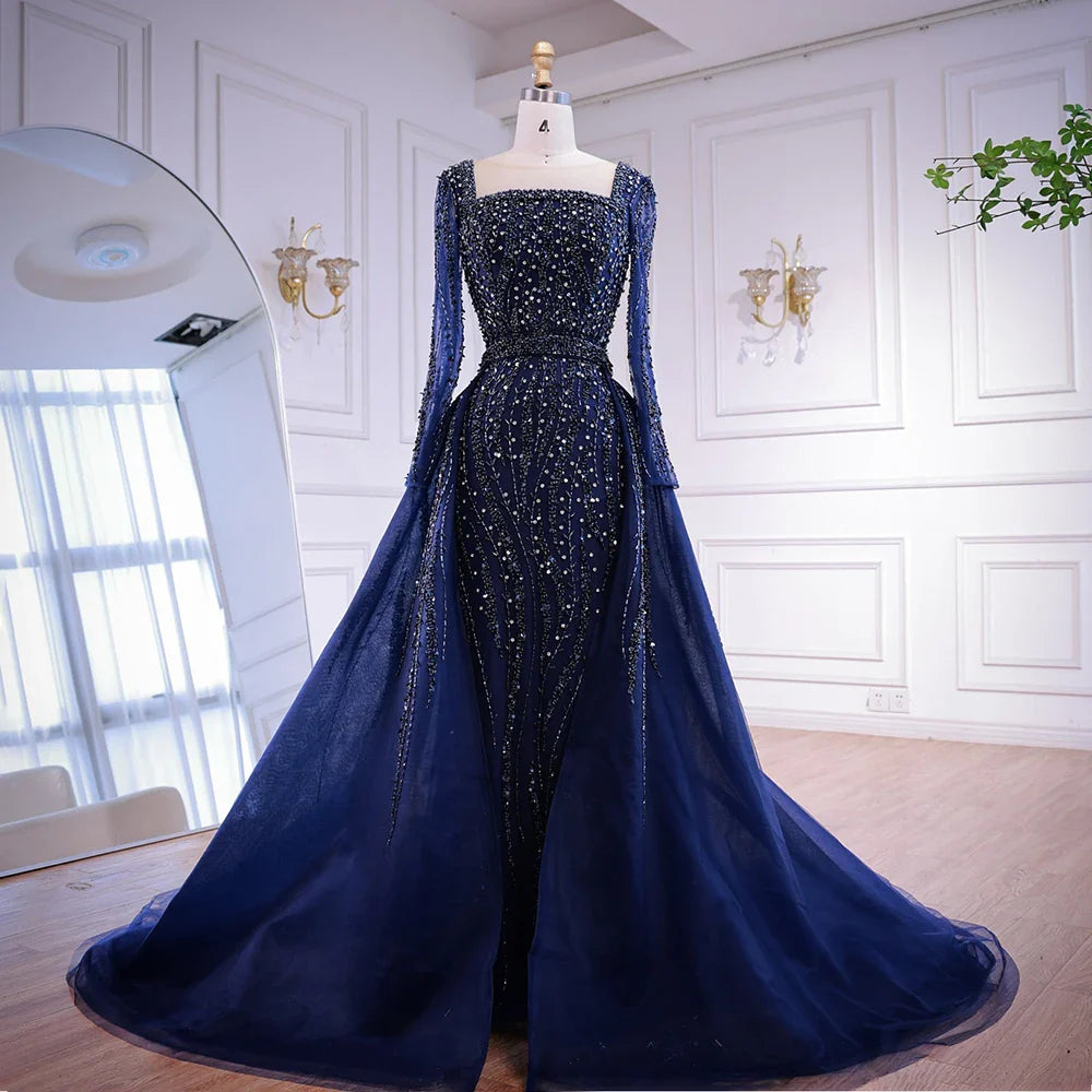 Modest Green Mermaid Evening Dress with Overskirt LA72710