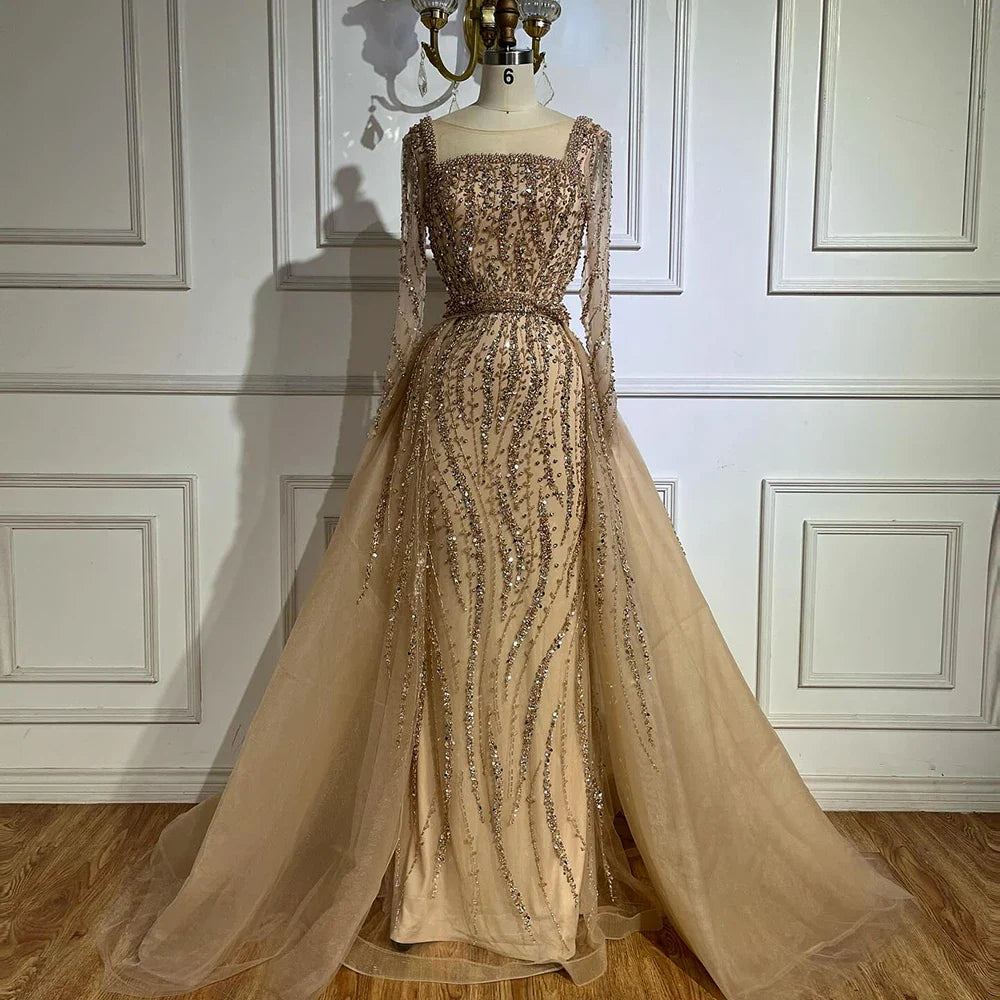 Modest Green Mermaid Evening Dress with Overskirt LA72710