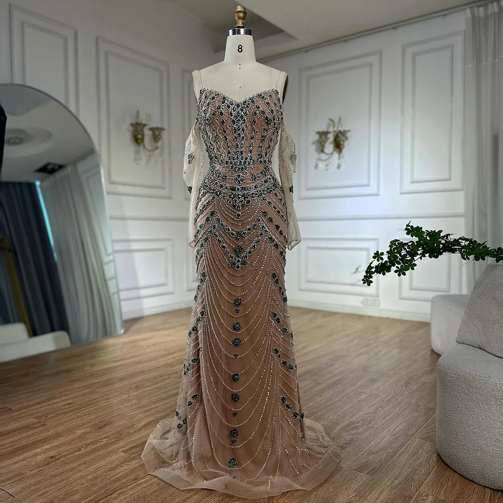 Luxury Blue Beaded Mermaid Evening Dress LA72858