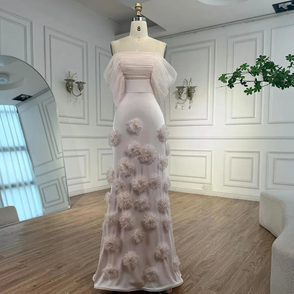 Elegant pink 3D flower off-shoulder evening dress LA72943