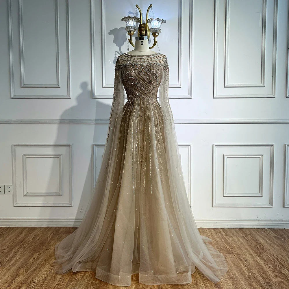 Luxury Caramel Beaded Evening Dress with Cape LA72994
