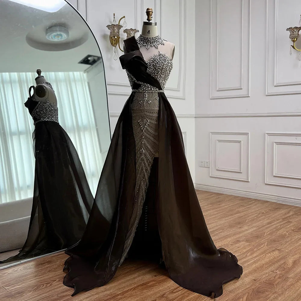 Luxury Beaded Arabic Evening Dress with Slit LA72769