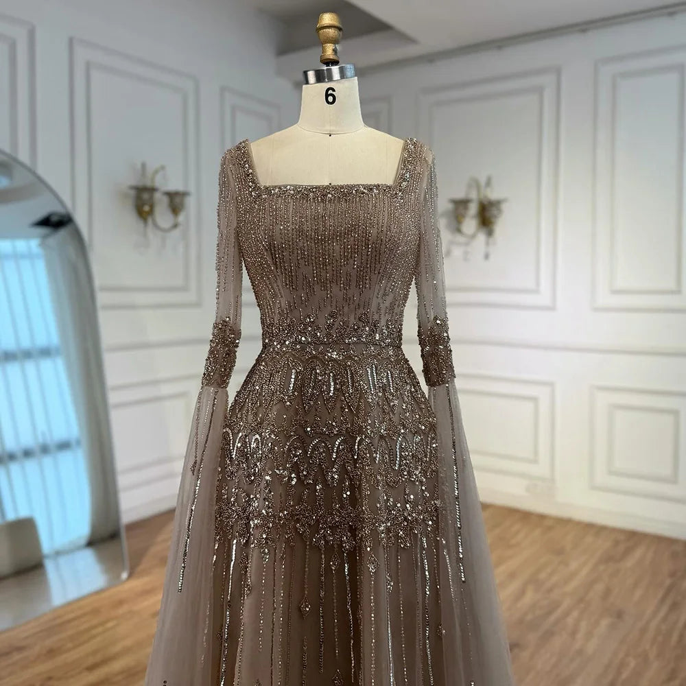 Luxury Green A-LineBeaded Evening Dress with Cape Sleeves LA73089