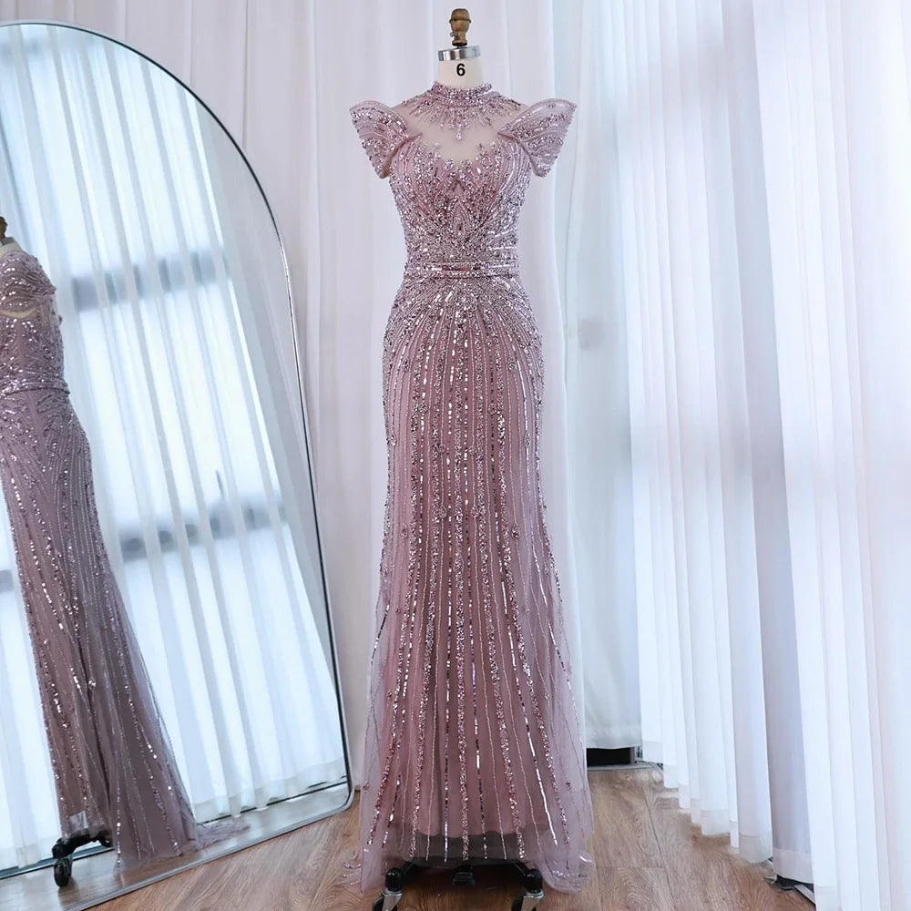 Luxury Caramel Mermaid Beaded Evening Dress LA73082