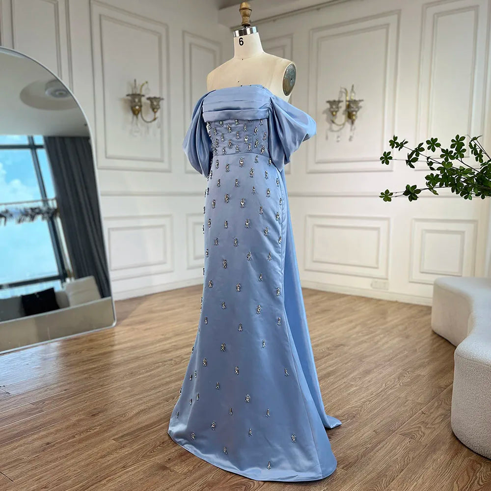 Luxury Baby Pink Off Shoulder Evening Dress for Women Party LA72414