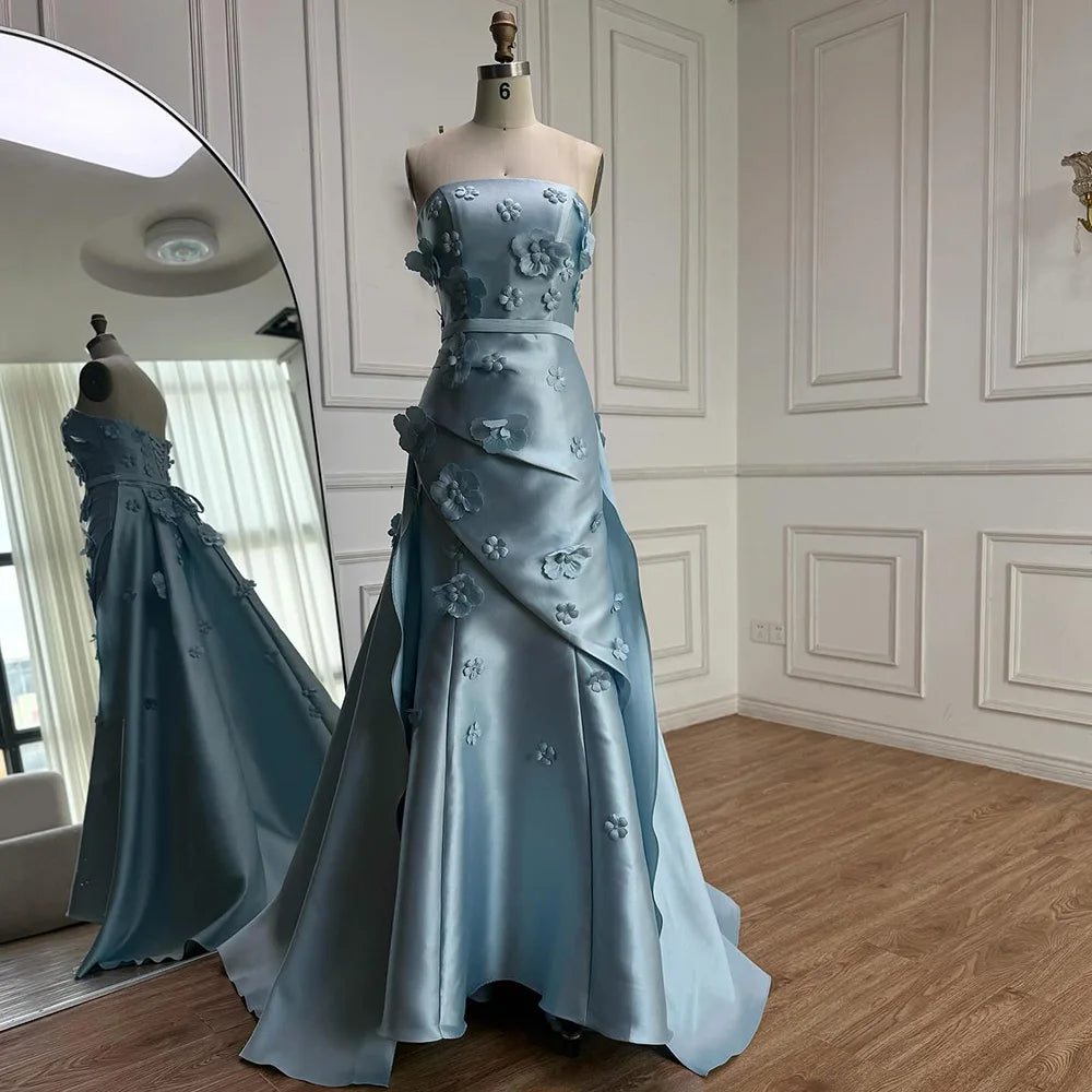 Luxury Dubai Saudi Pink Ruched Appliques Satin Mermaid Evening Dress Gown Lace-Up Back for Formal Occasion LA72740