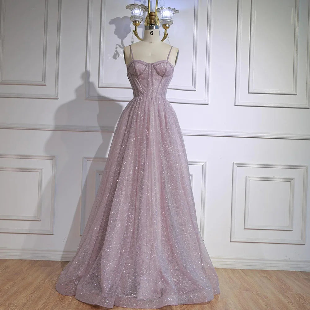 Luxury Pink Glitter A-Line Evening Dress with Corset Bodice LA73017