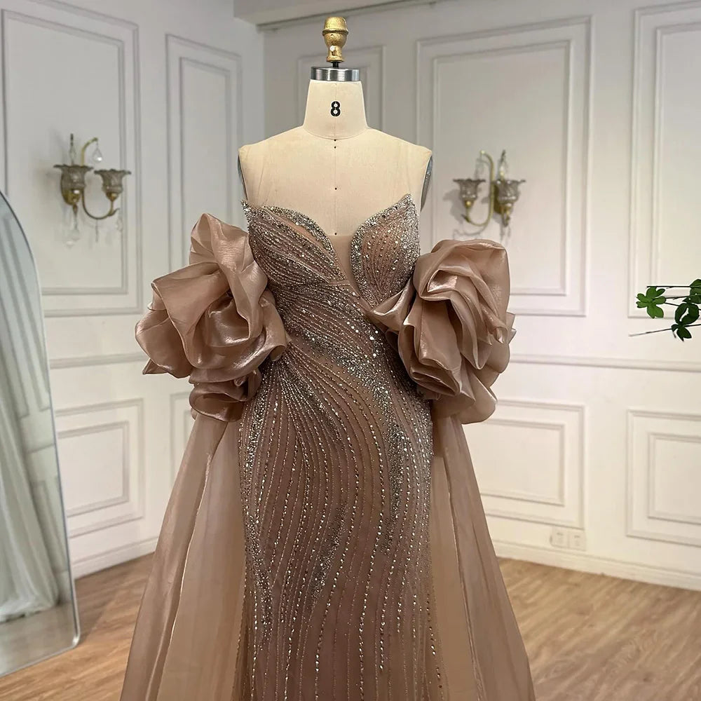Luxury Red Strapless Mermaid Evening Dress with Cape LA72896