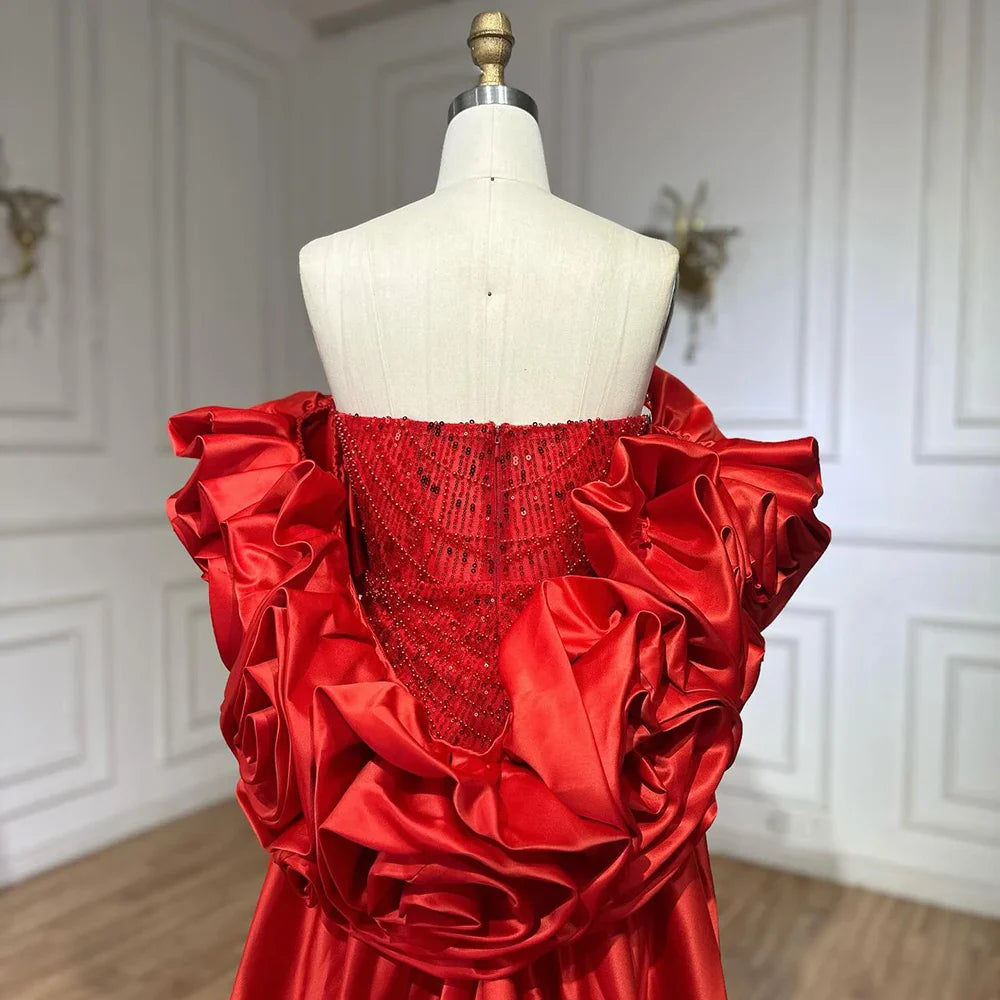 Red Long Cape Pearls Beaded Mermaid Evening Dress Gown LA72585A