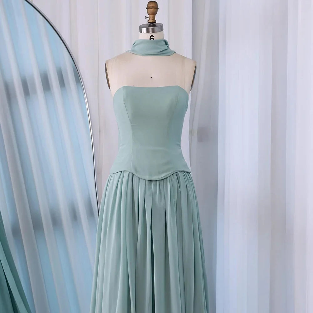 Elegant Turquoise Chiffon A-Line Evening Dress LA73012
