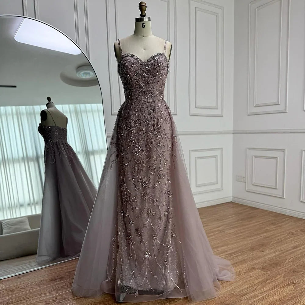 Luxury Nude Beaded Evening Dress with Overskirt 2025 LA73121