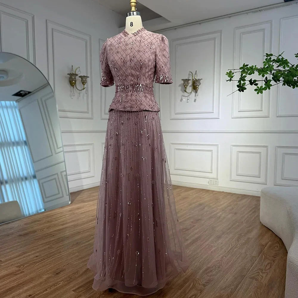 Luxury Designer Arabic Pink Evening Dress LA72955