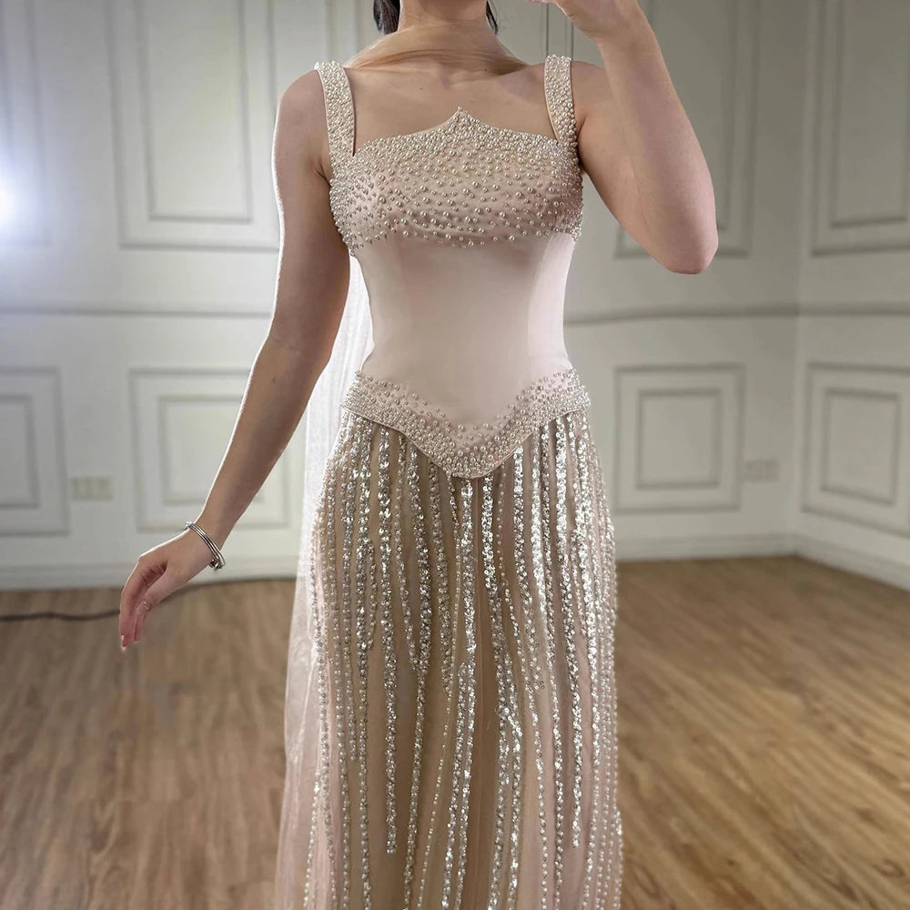 Glamorous Strapless Mermaid Evening Dress with Pearls LA73070