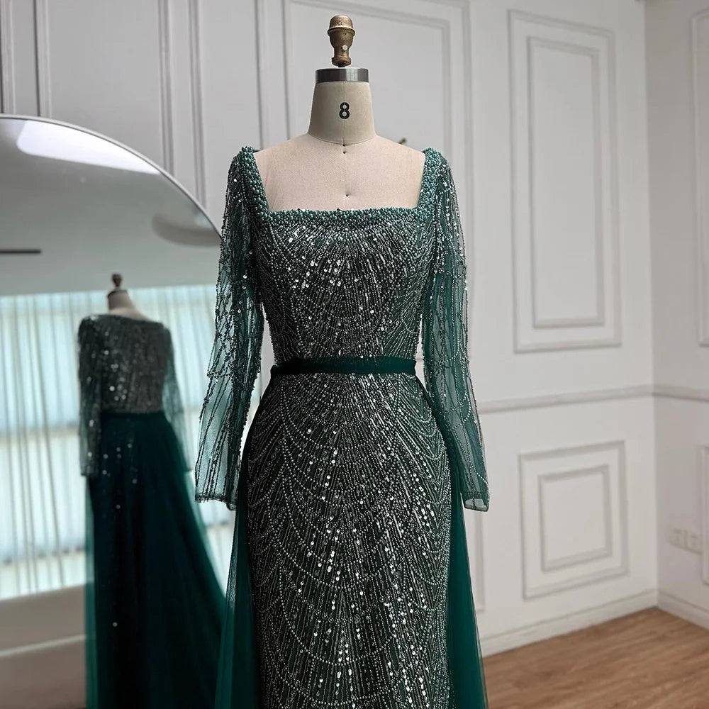 Blue Square Evening Dress With Long Sleeve Plus Size LA72032N