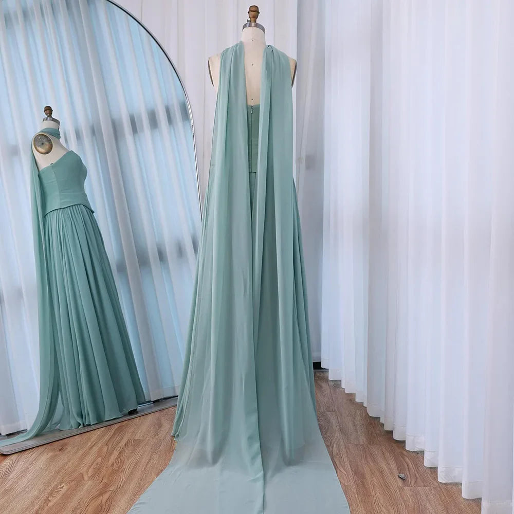 Elegant Turquoise Chiffon A-Line Evening Dress LA73012