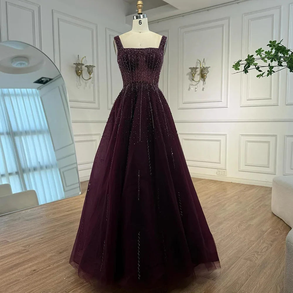 Purple Luxury Square Evening Dresses Arabic Gowns For Party Prom Dress Party LA72857