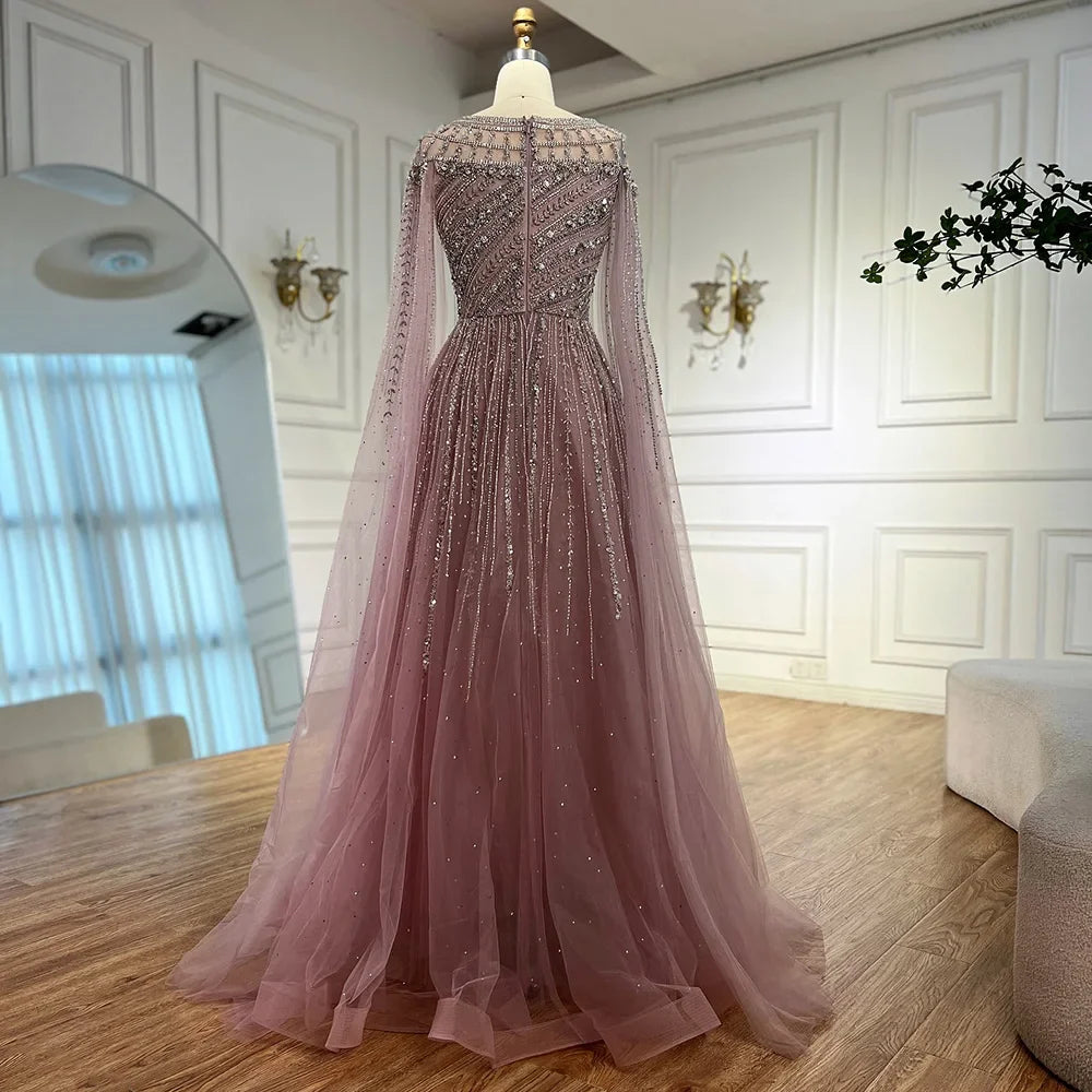 Luxury Caramel Beaded Evening Dress with Cape LA72994
