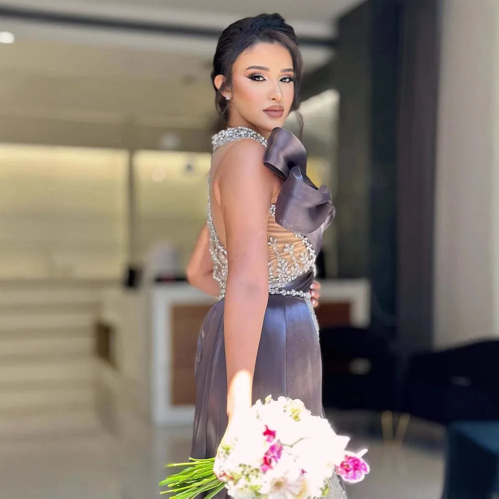 Luxury Beaded Arabic Evening Dress with Slit LA72769