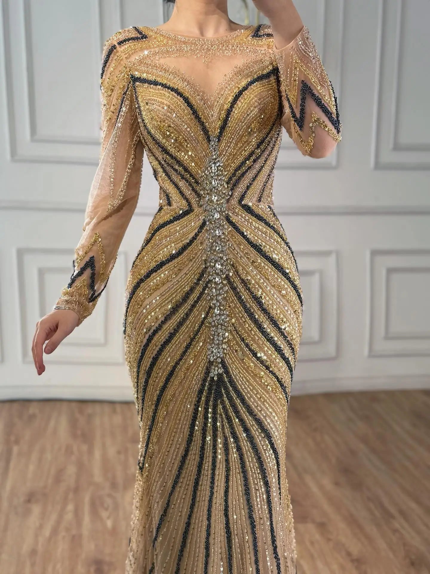 Luxury Pink Modest Dubai Mermaid Evening Dress Long Sleeevs 2026 LA73213