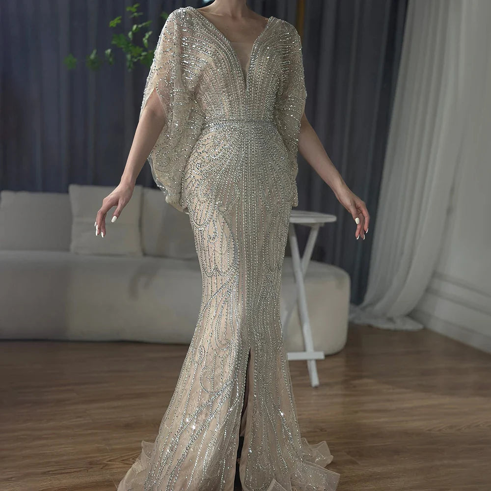Luxury Arabic Tiffny Mermaid Beaded Evening Dresses Gowns LA72288A