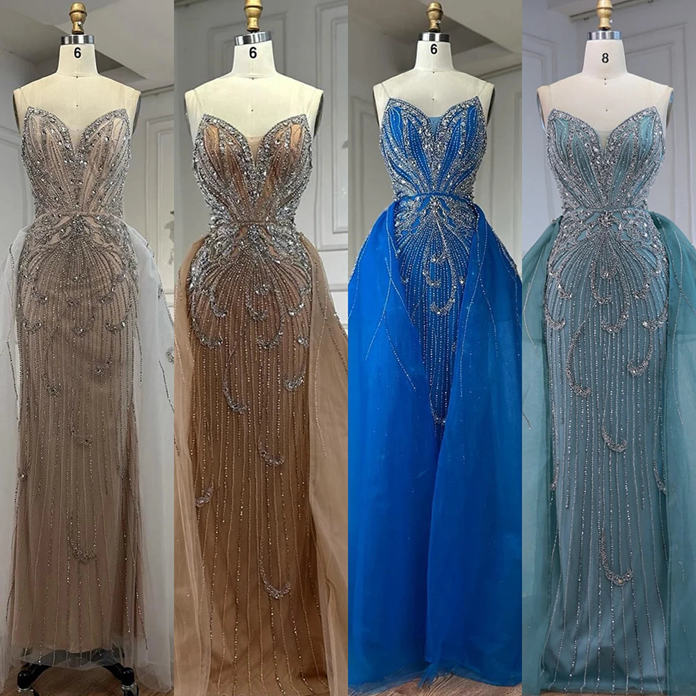 Luxury Turquoise Mermaid Evening Dress with Overskirt LA72880