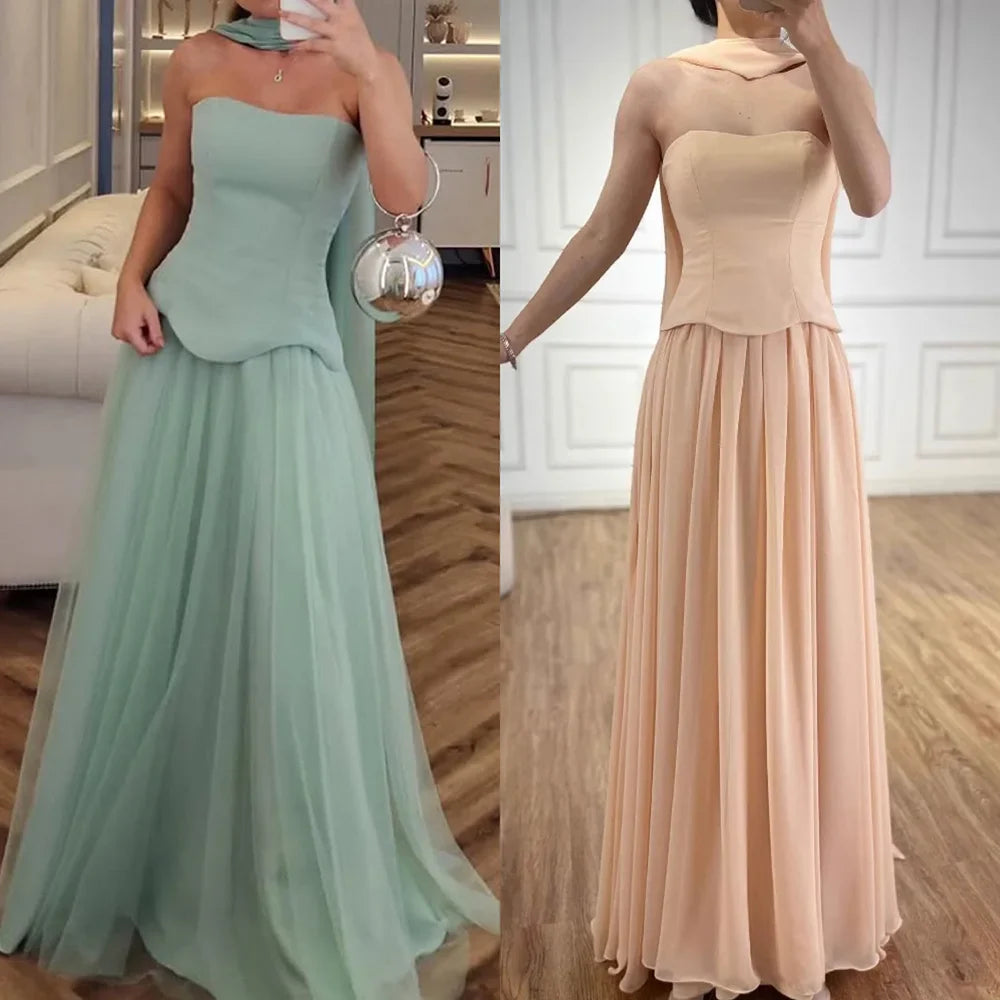 Elegant Turquoise Chiffon A-Line Evening Dress LA73012