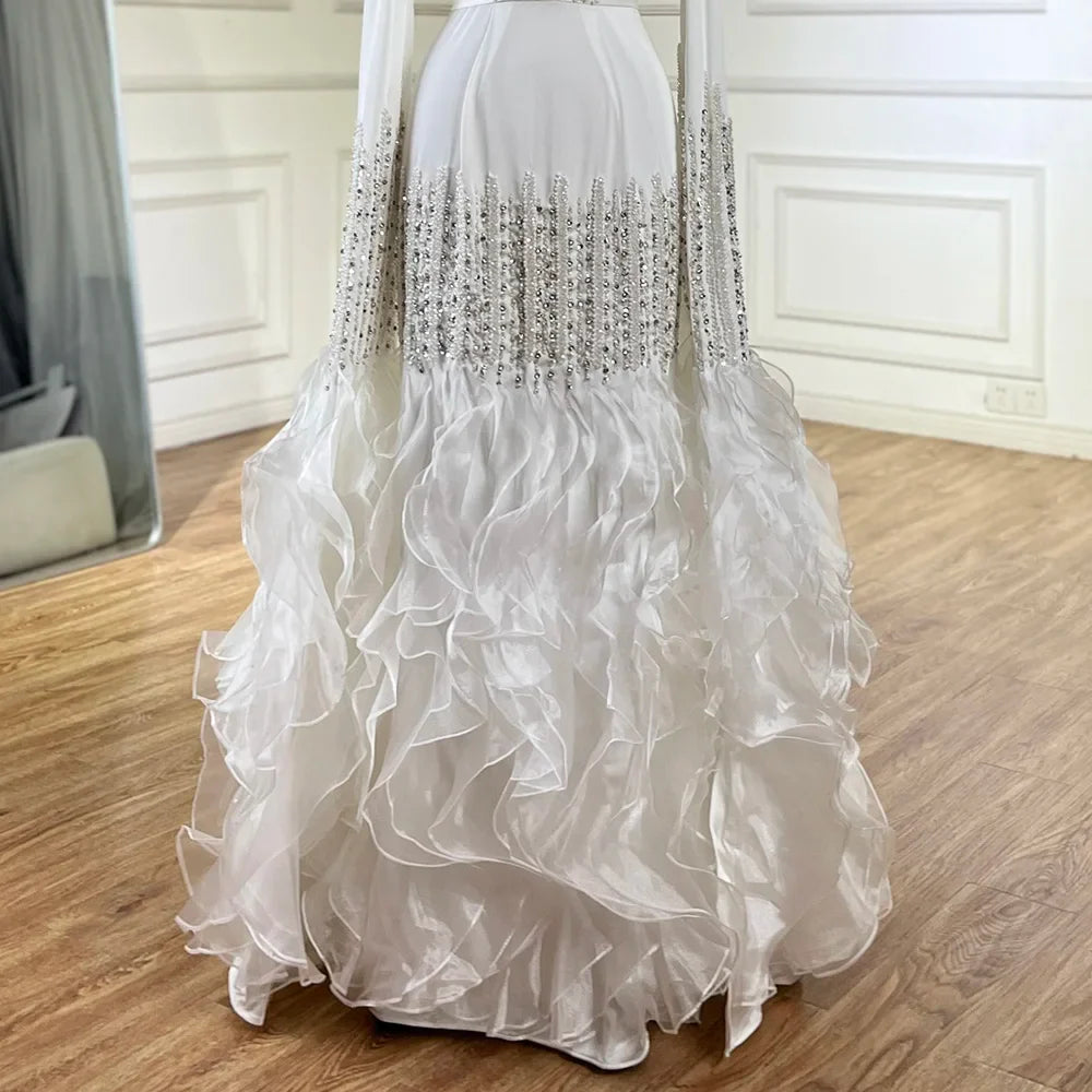 Elegant Nude Beaded Evening Dress with Cape Sleeves LA72317C