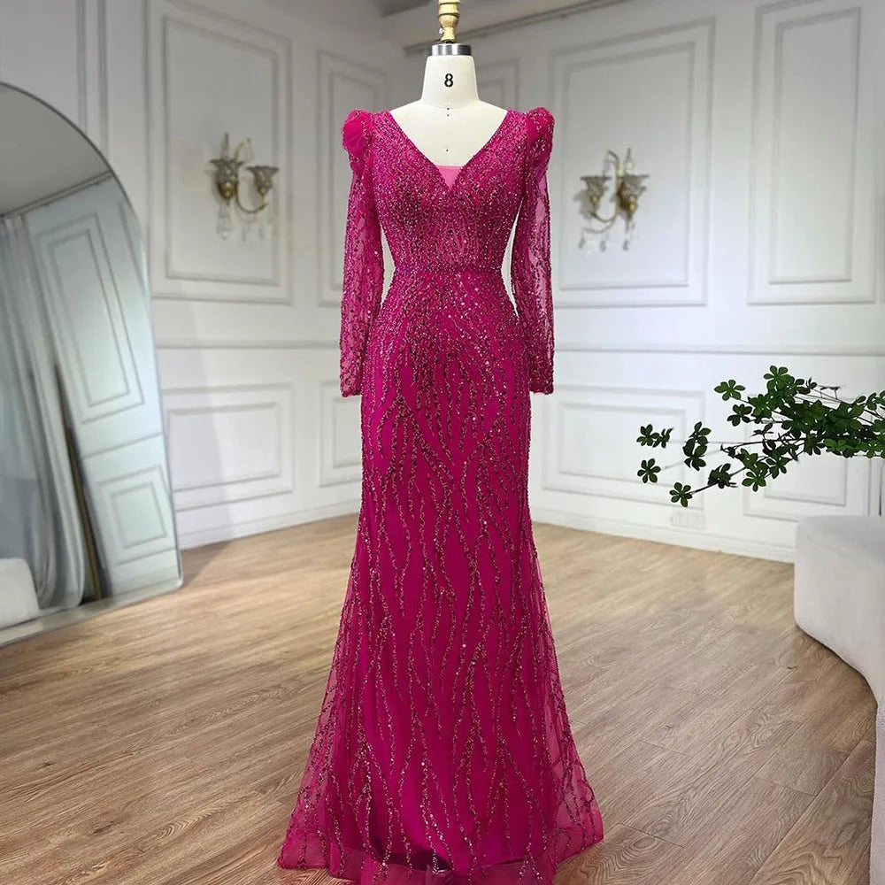 Luxury Lilac Mermaid Beaded Evening Dress LA71931