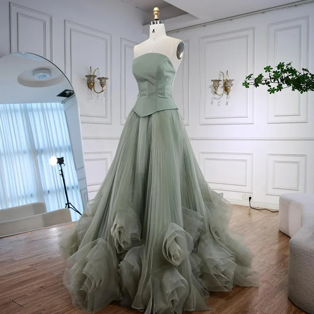 Elegant Sage Green 3D Flowers A Line Evening Dresses Gowns LA72913