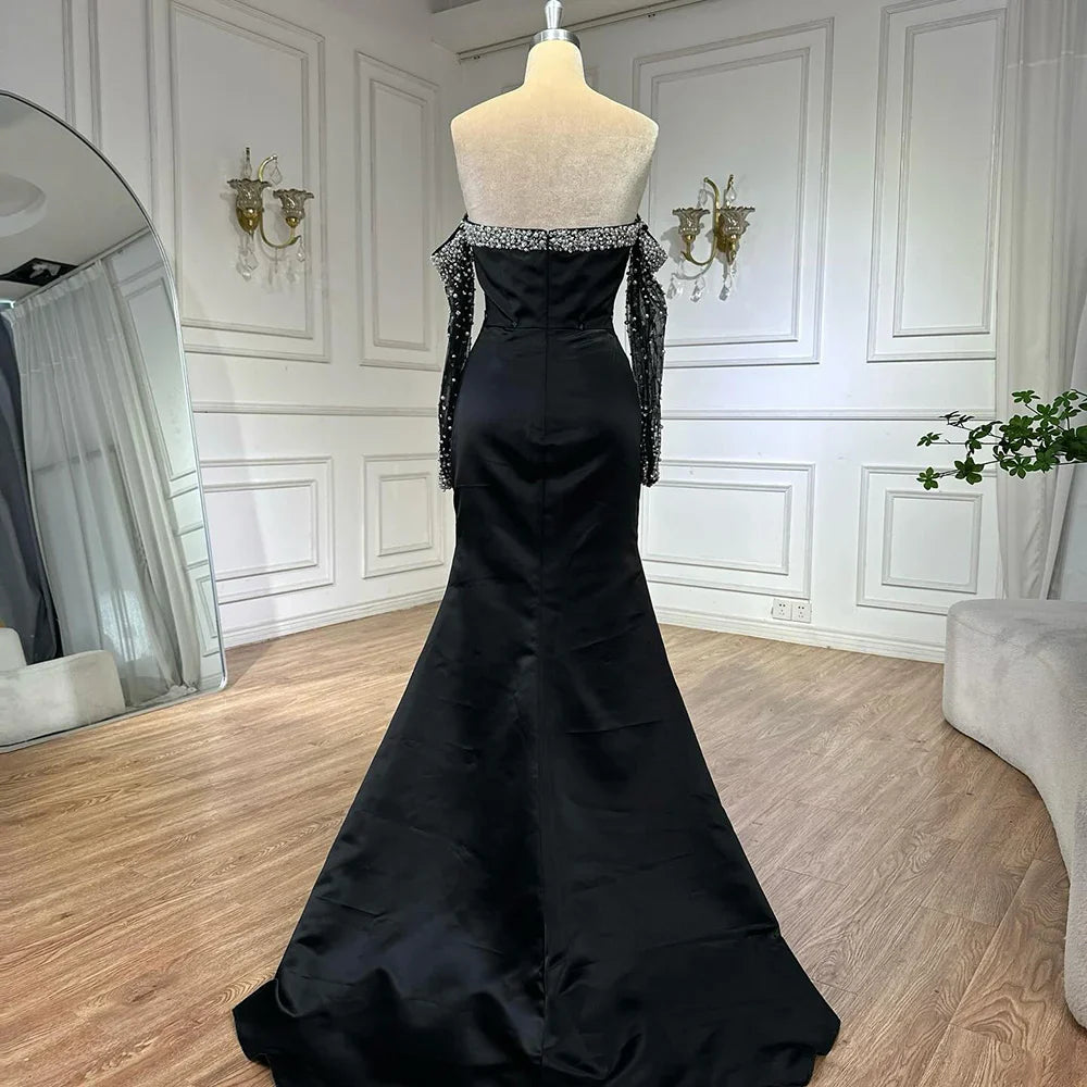 Elegant Yellow Mermaid Beaded Evening Gown with Detachable Sleeves LA72777
