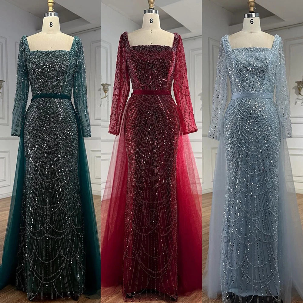 Blue Square Evening Dress With Long Sleeve Plus Size LA72032N