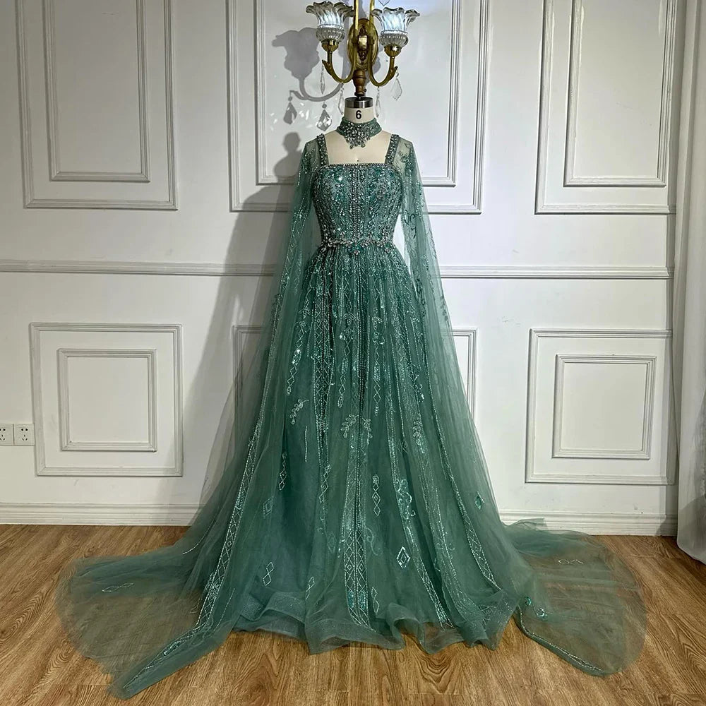 Luxury Designer Nude A-Line Crystal Beaded Arabic Evening Dress LA72764
