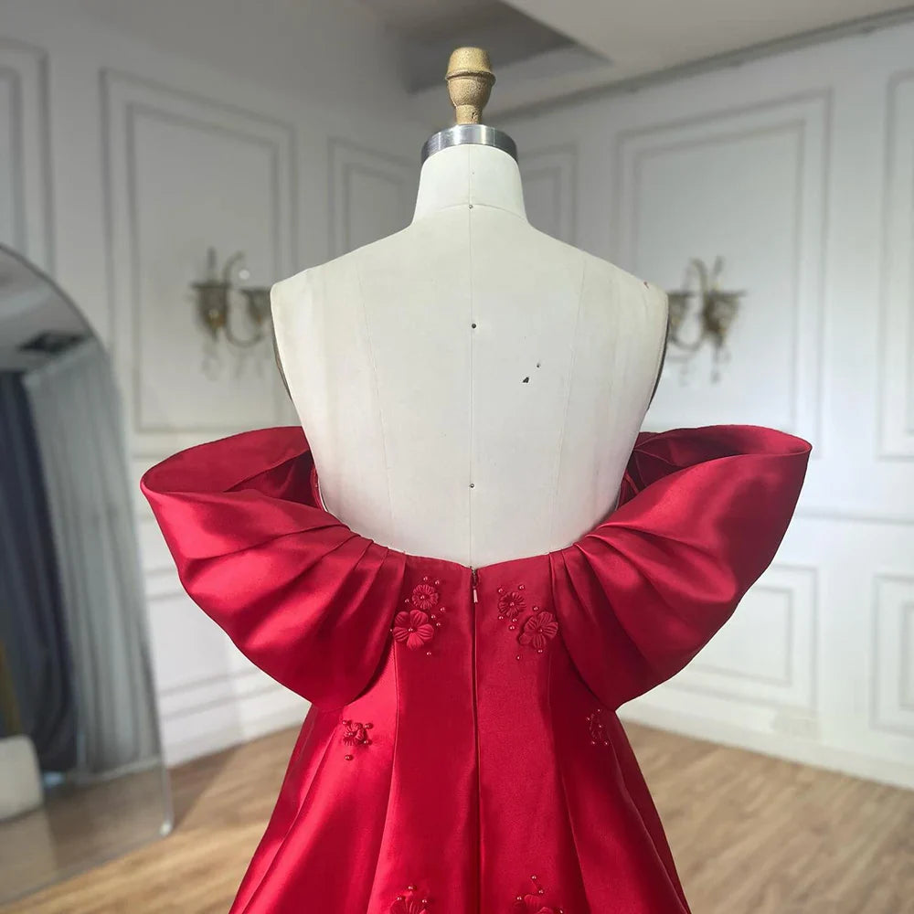 Luxury Dubai Saudi Arabia Elegant Off-Shoulder Wine Red A Line Evening Dress with Appliques Gown for Formal Occasion LA72778