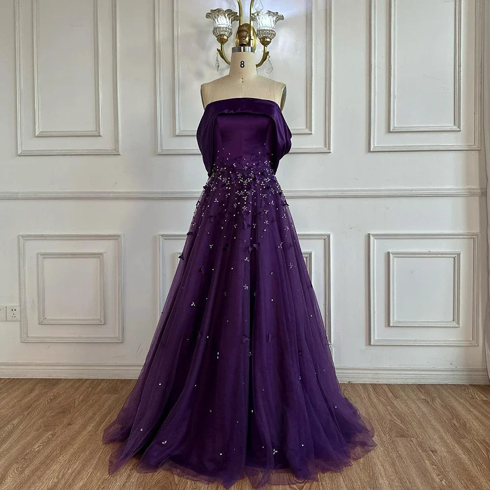 Arabia Peach Off the Shoulder A Line Satin Appliques Evening Dress Gown LA72830