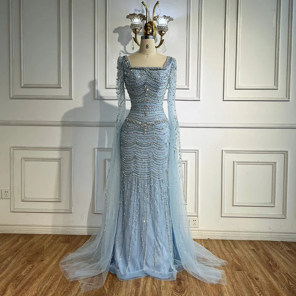 Luxury Beaded Caramel Evening Dress with Cape Sleeve LA72604