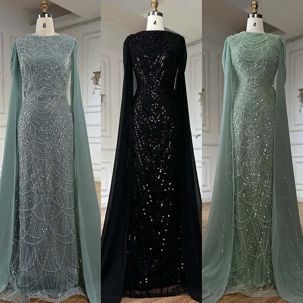 Luxury Beaded Gown With Cape Sleeves LA72160A