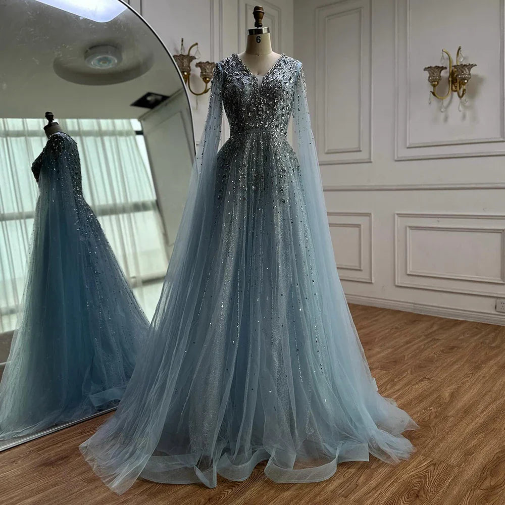 Luxury Blue Evening Dress with Cape 2025 LA72968