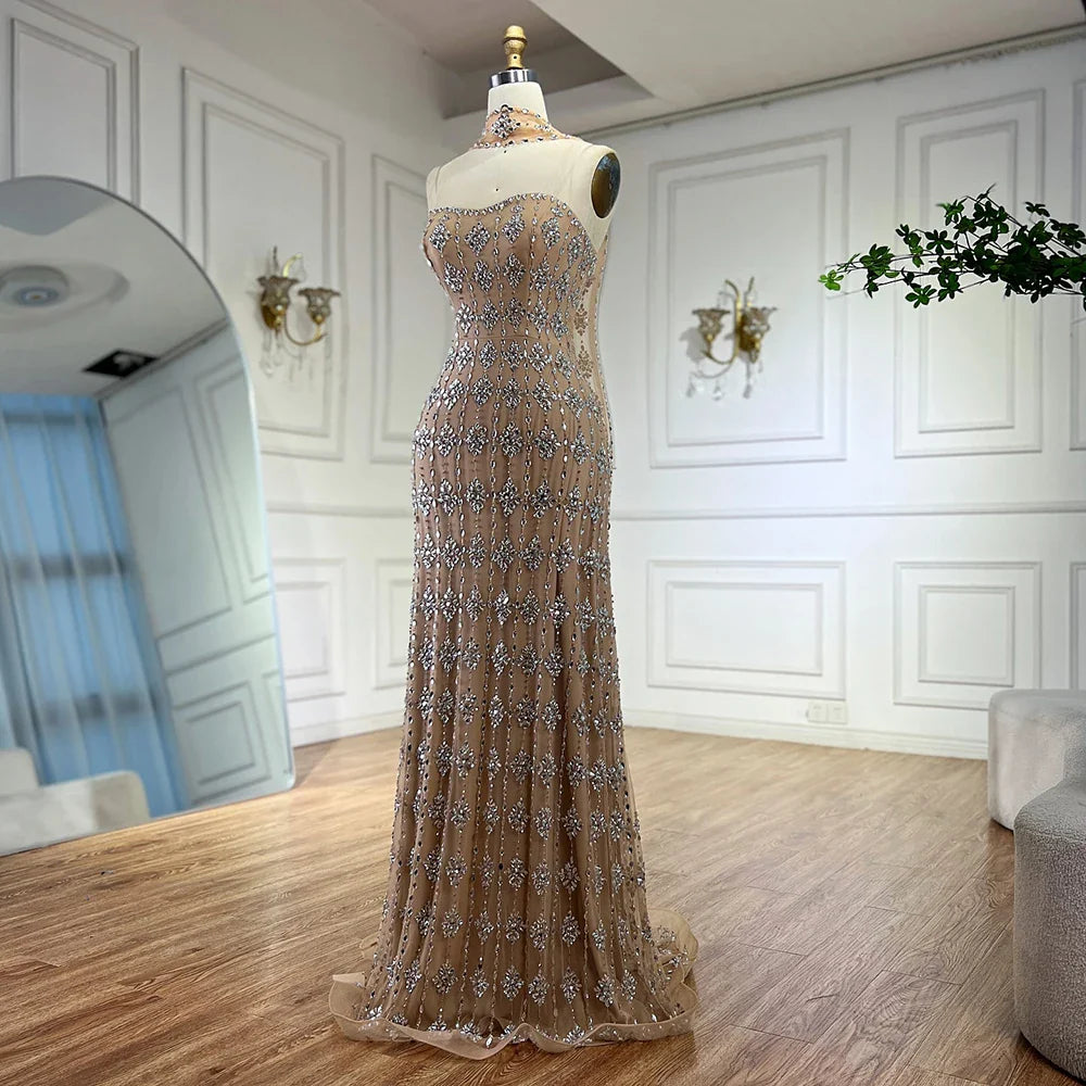 Luxury Nude Beaded Mermaid Evening Dress for Occasion Saudi LA72871