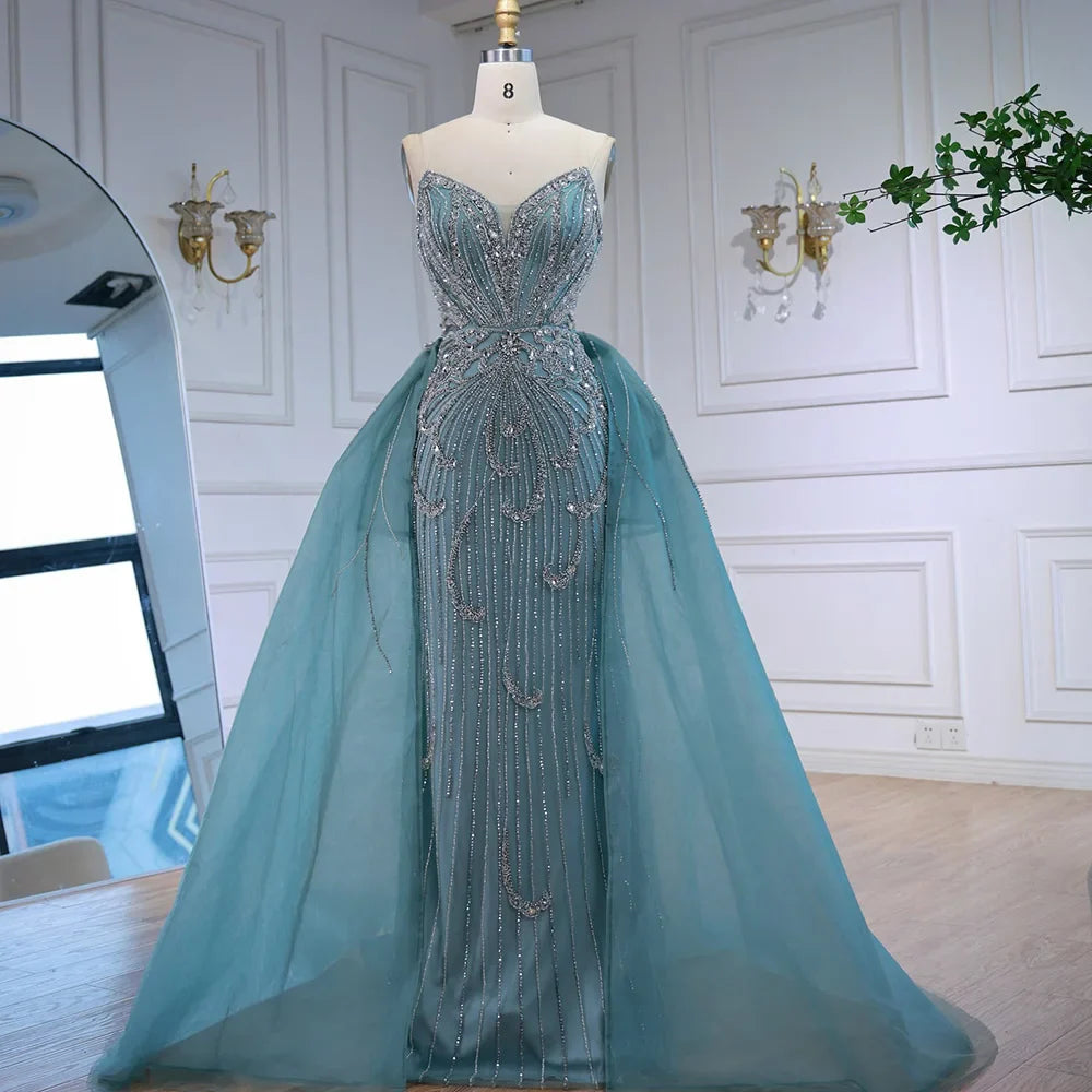 Luxury Turquoise Mermaid Evening Dress with Overskirt LA72880