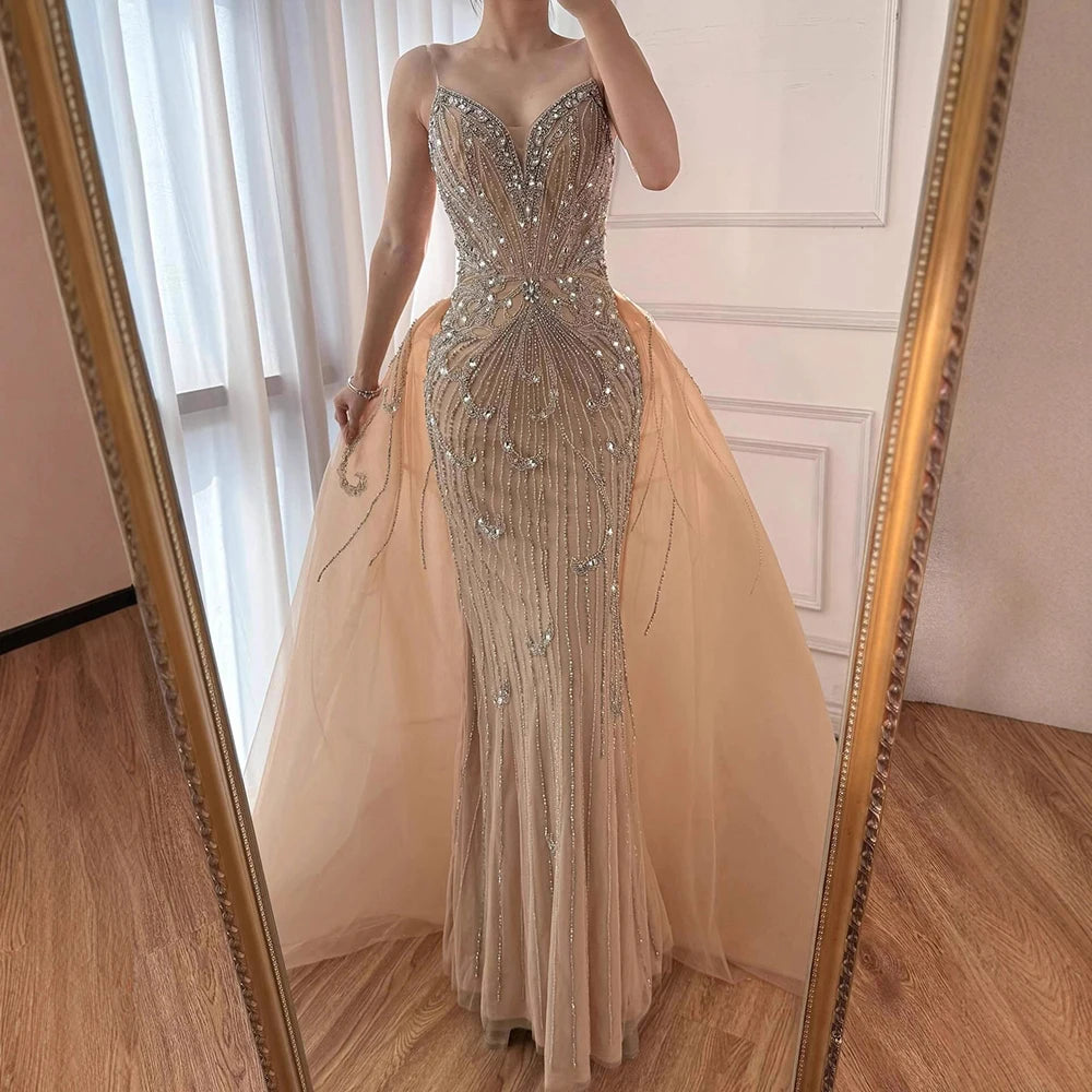 Luxury Turquoise Mermaid Evening Dress with Overskirt LA72880