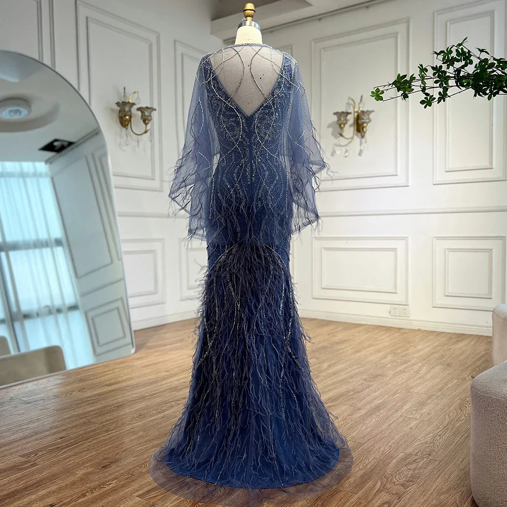 Luxury Caramel Feather Beaded Mermaid Evening Dress LA71866