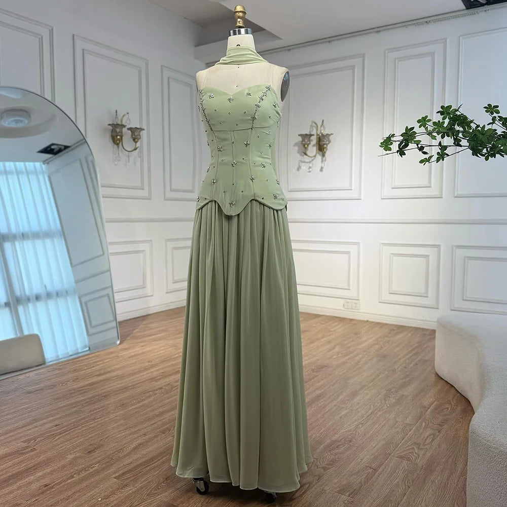 Classy Sage Green Strapless A-Line Chiffon Evening Dress LA73073