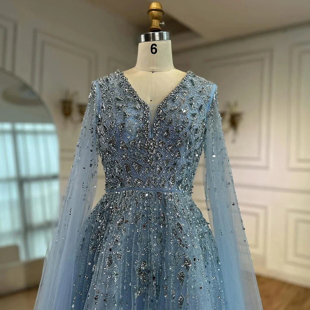 Luxury Blue Evening Dress with Cape 2025 LA72968