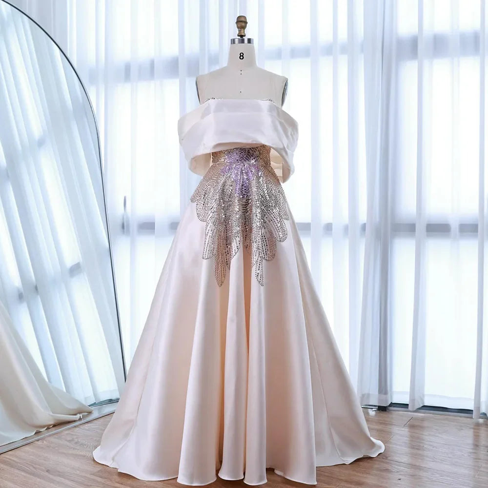 Luxury Pink Satin A-Line Beaded Evening Dress LA72195A